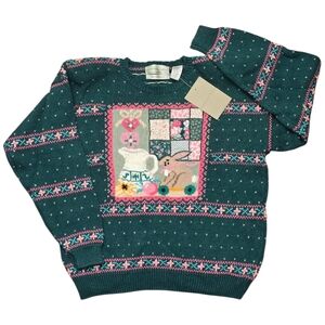 *NWT* NORTHERN ISLES Vintage Spring Bunny With Quilt Cottagecore Sweater *VTG*